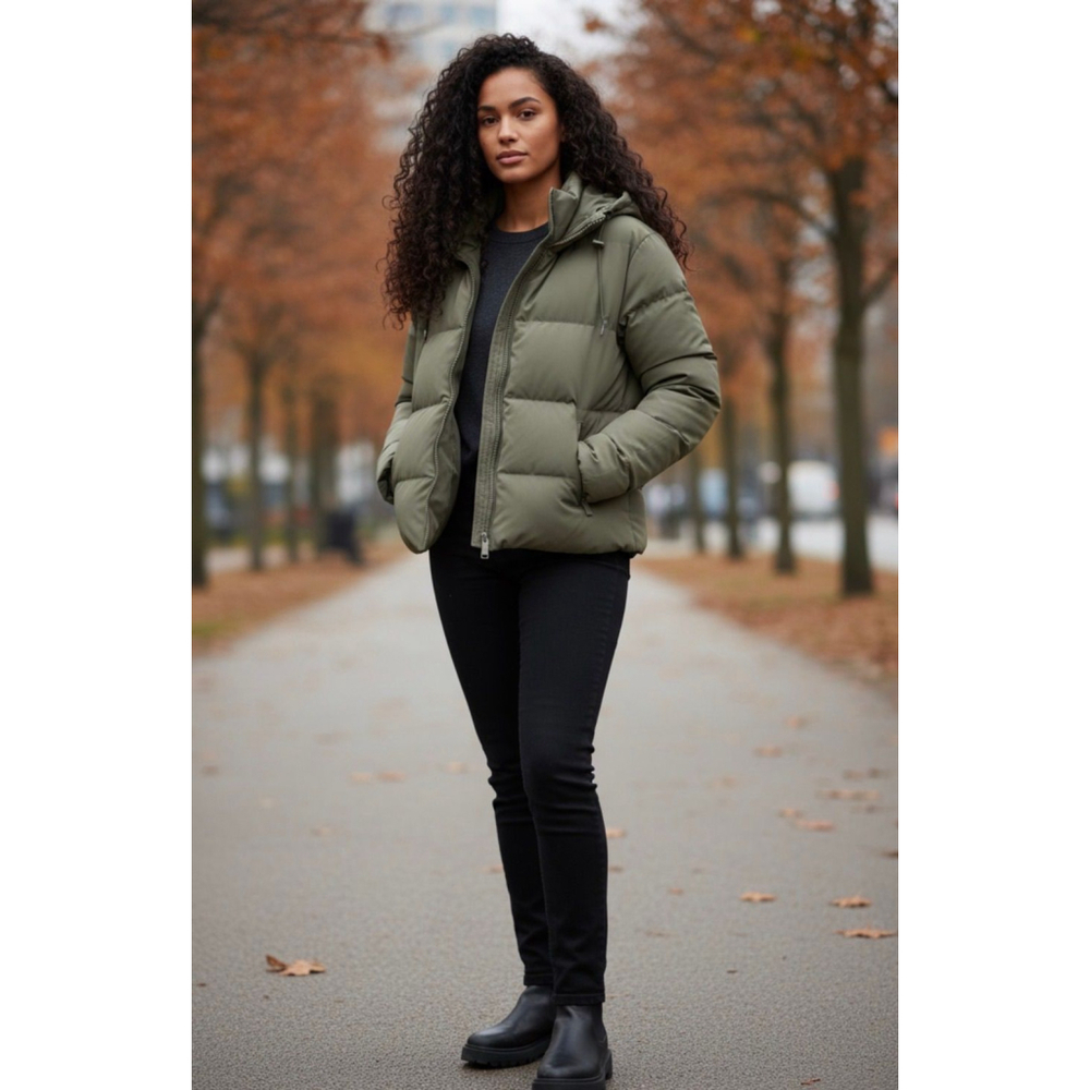 ZARA Quilted Puffer Jacket | Olive Green Oversized XS 23 PTP